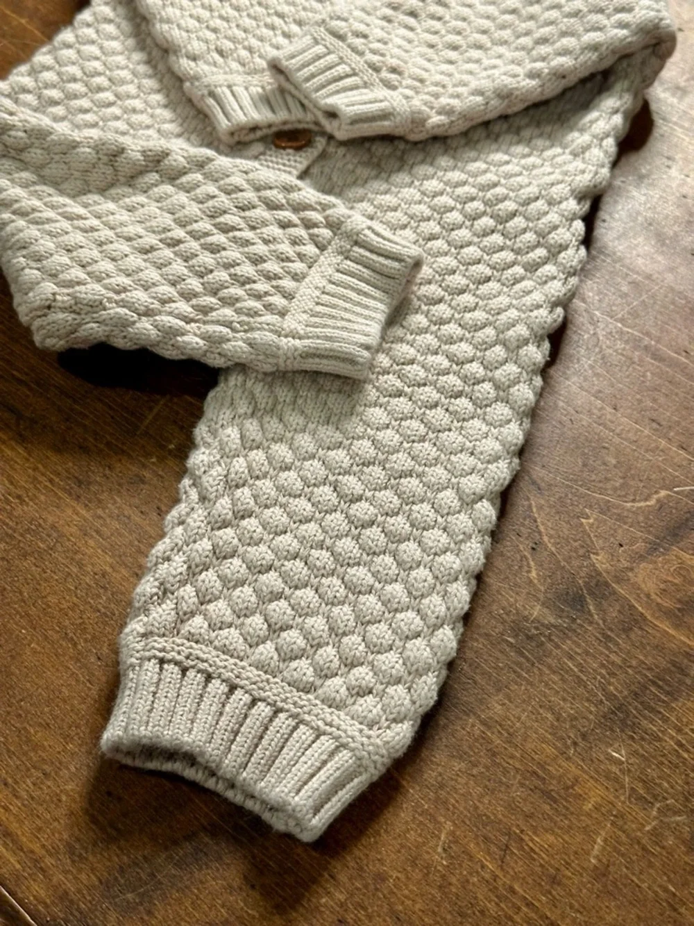 Chunky Knit Baby Romper 6 to 9M Size 70 Neutral With Buttons